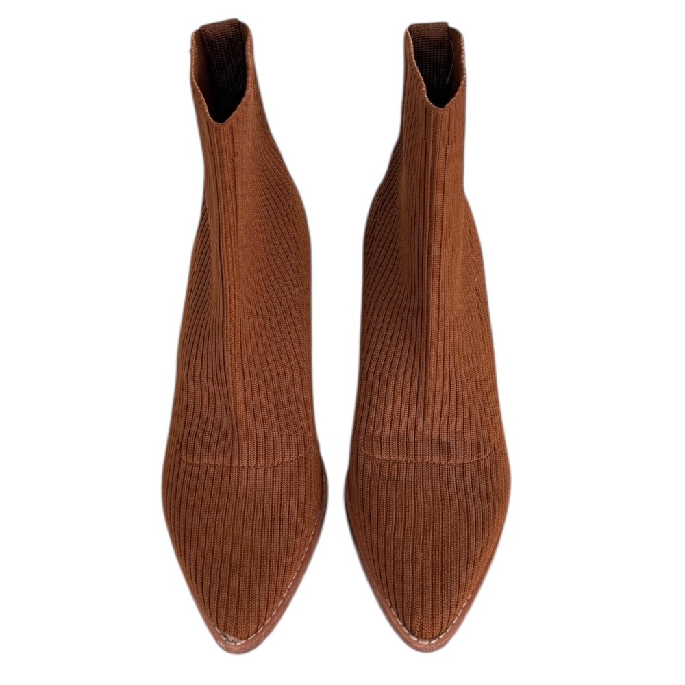 Steven By Steve Madden Nara Sock Booties Camel Brown 7.5 Stacked Block Heel - Picture 3 of 8